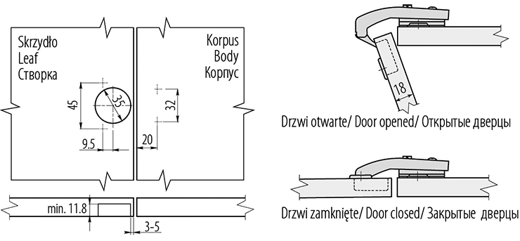 Петля накладная без пружины +90 GTV, с ответной планкой