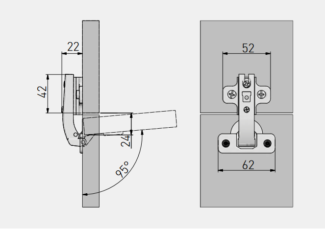 Петля накладная без пружины +90 GTV, с ответной планкой