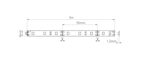 Лента светдиодная 2835, 60 диодов/метр, 12V, 5W/1м, 750lm/m