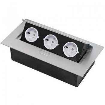 Блок розеток встраеваемый для офиса, 3 розетки, хром матовый
