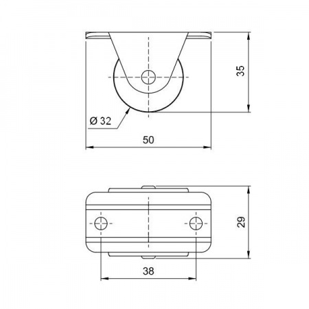 Опора колесная h=35, прямого качения, резиновая