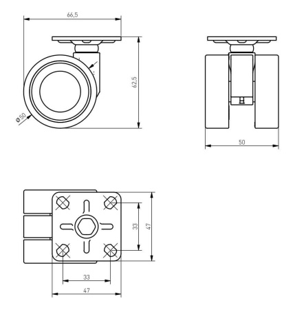 Опора колесная, CIRCO, d-50мм, серое