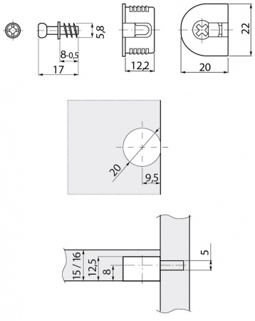 Эксцентриковая стяжка Ф20мм + дюбель 6х7мм