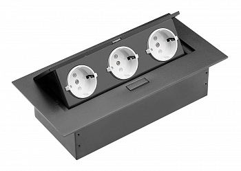 Блок розеток встраеваемый для офиса, 3 розетки, черный