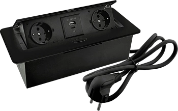 Блок розеток встраеваемый AQ PLUG-X H2 горизонтальный 2xSCHUKO 1xUSB А 1xUSB C черный