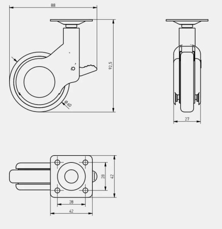 Опора колесная, STRADA, d-60мм, H-92мм
