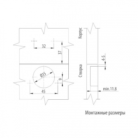 Петля мебельная +45* GTV, с ответной планкой